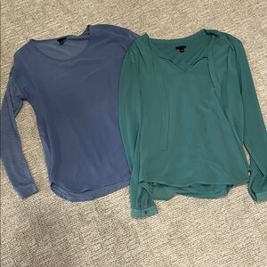 Ann Taylor Long-Sleeve Blouses - Slate Blue & Teal